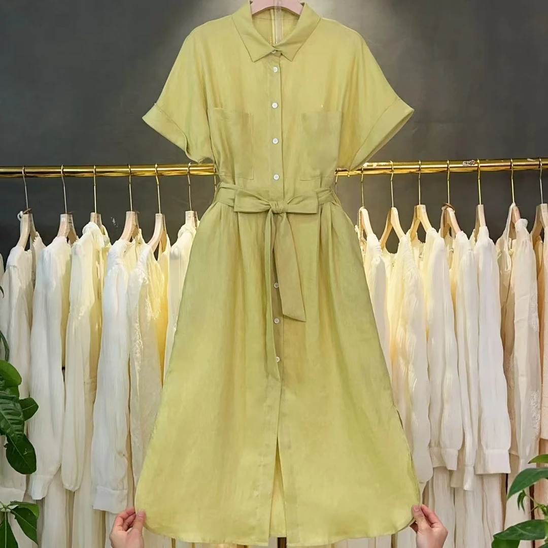 法式轻熟小众不撞款黄色衬衫连衣裙子2025年夏季新款气质休闲长裙