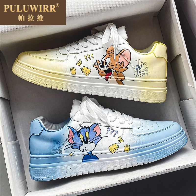 男鞋夏季潮流百搭小白涂鸦平板鞋学生运动休闲一号潮鞋韩版小白鞋