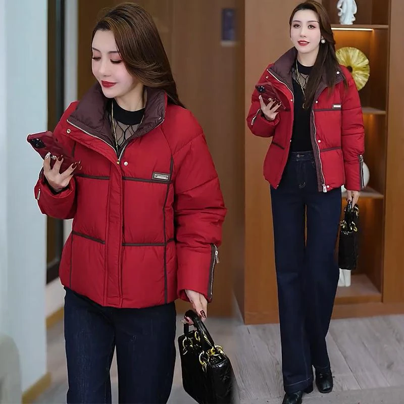 撞色短款棉衣棉服女2024冬季新款小个子时尚洋气减龄保暖棉服外套