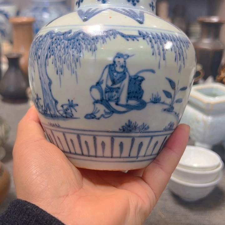 盖碗花*居青花罐完整不包邮
