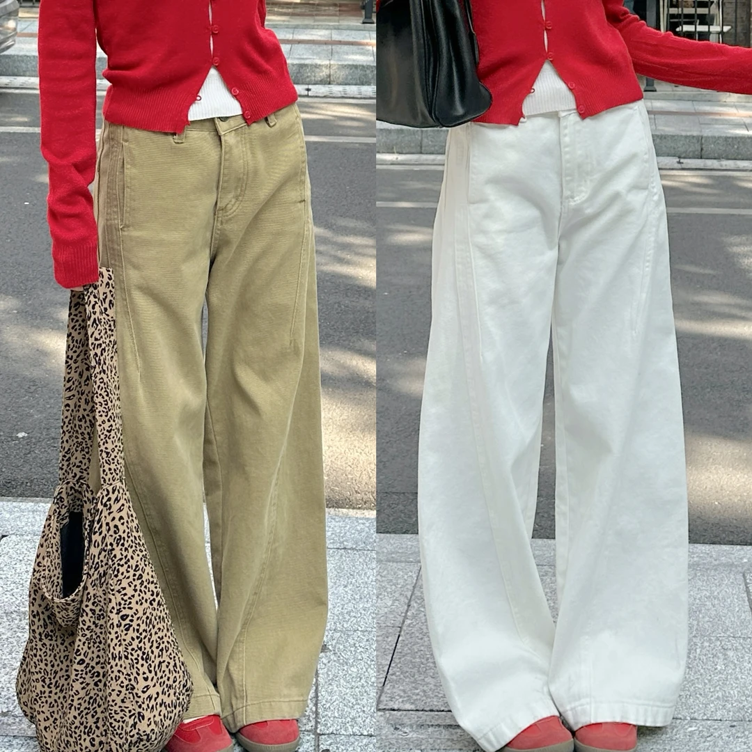 HEDY 多结构直筒阔腿秋冬休闲宽松显瘦高腰洗水休闲长裤 TK8178#