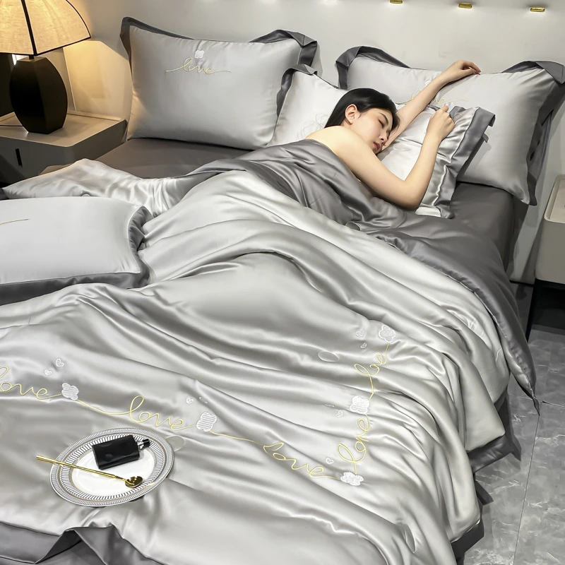 水星新家纺2025新款夏季冰丝夏被四件套高档宿舍薄被空调被夏被