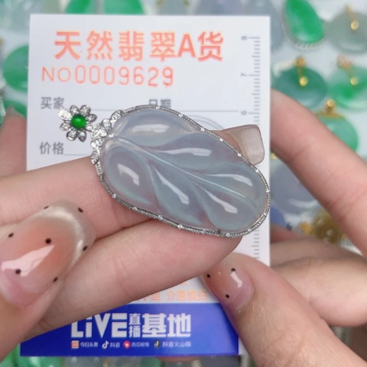 翡翠18K金镶嵌颈饰叶子