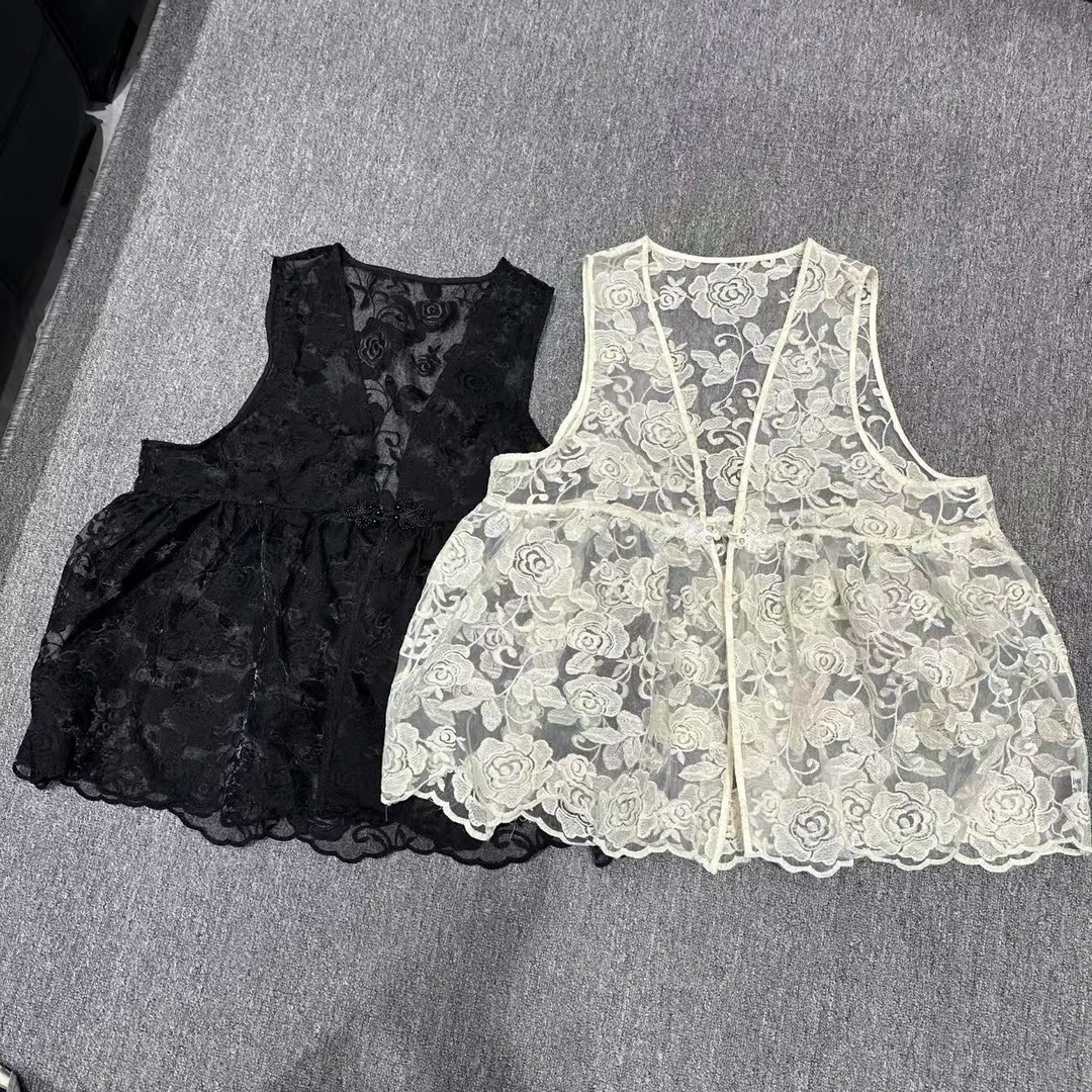 （老三)韩版气质提花无袖马甲欧根纱叠穿坎肩百搭显瘦背心上衣马夹