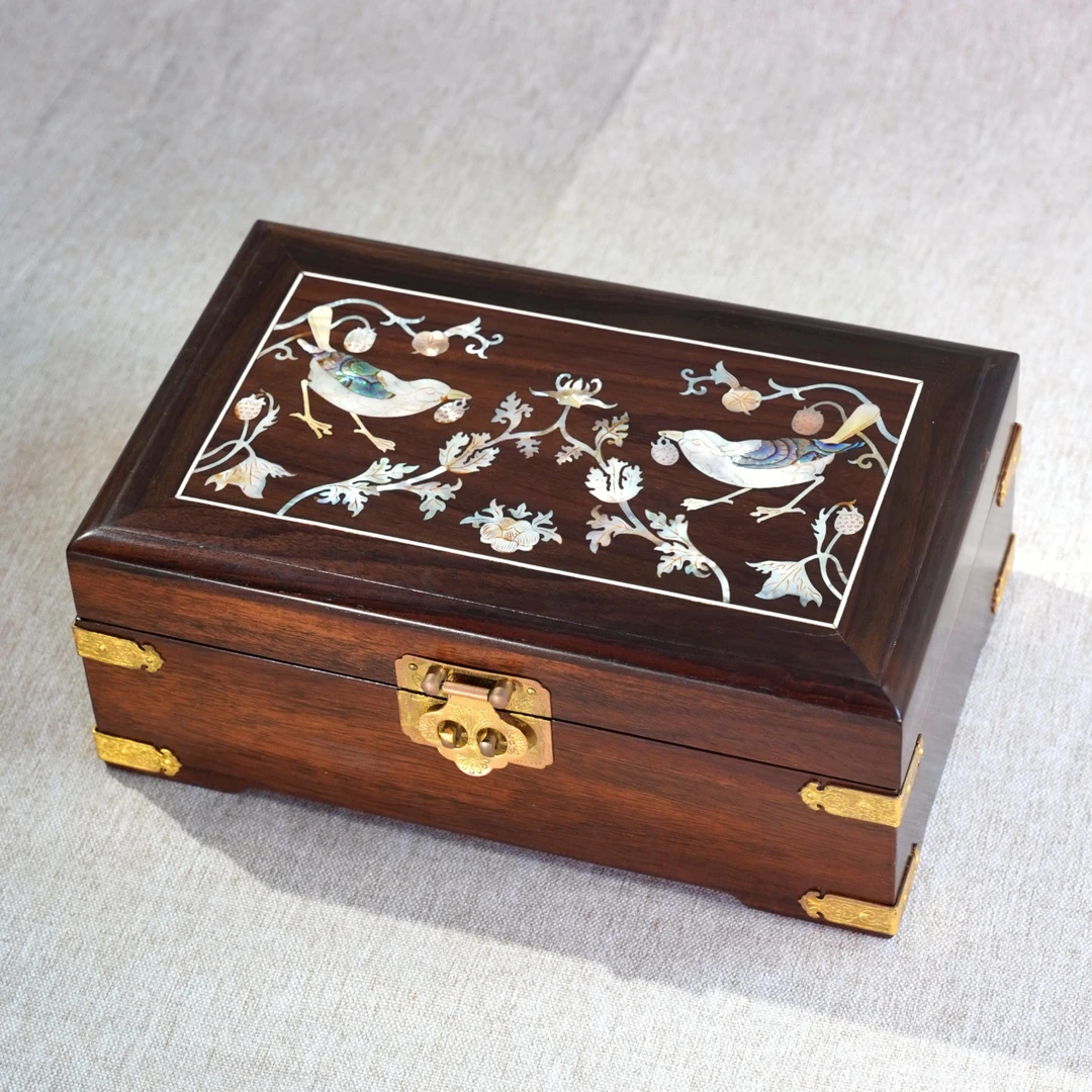 首饰盒/箱 【爱吃草莓的小鸟】螺钿手工复古首饰盒中式高档程雪松制