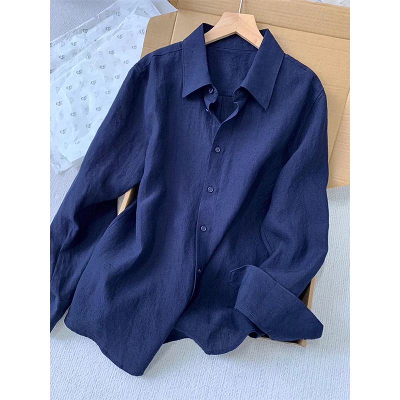 美爆了！老钱风藏青色长袖衬衫女气质高级感休闲百搭时尚慵懒上衣