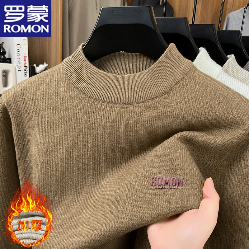 罗蒙冬季半高领加厚毛衣男士休闲保暖针织衫冬款内搭打底衫男装