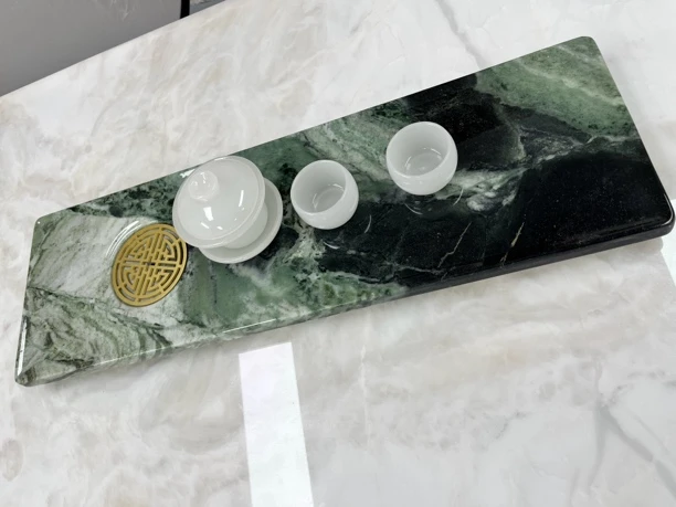 天然精品极简奢石茶盘-云中翡翠方形家用