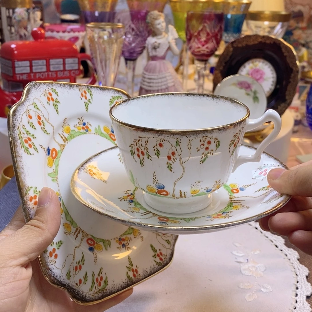 瓷片手绘瓷器欧瓷咖啡杯水晶杯