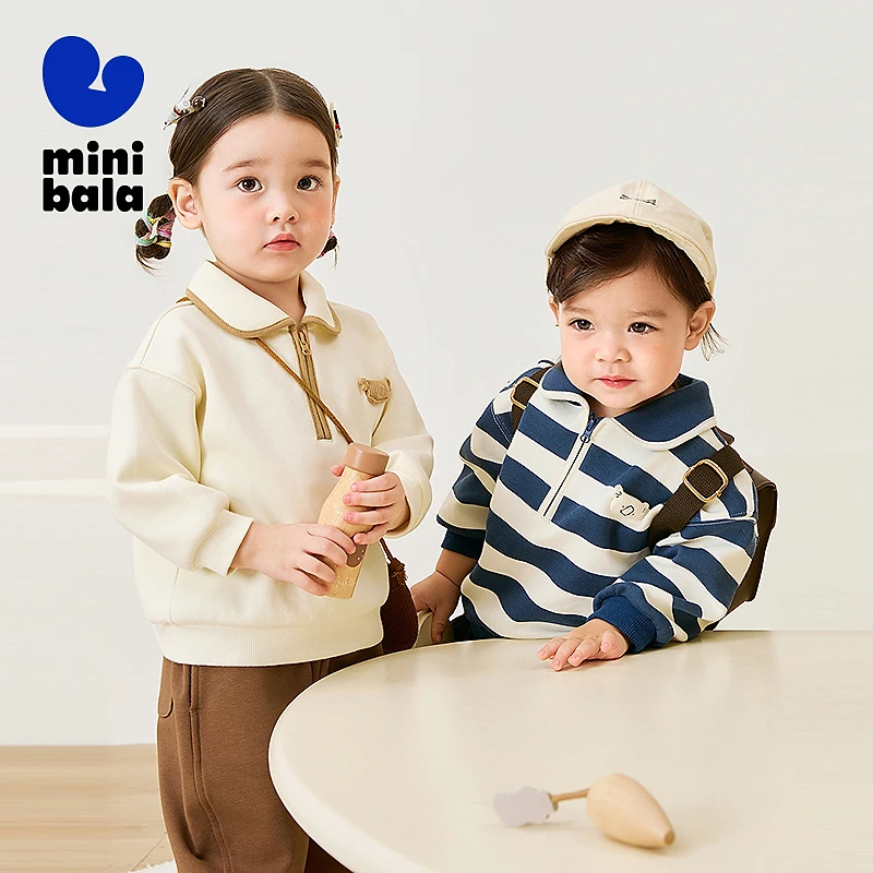 迷你巴拉巴拉男女童学院风卫衣秋季新款宝宝宽松百搭复古时尚上衣