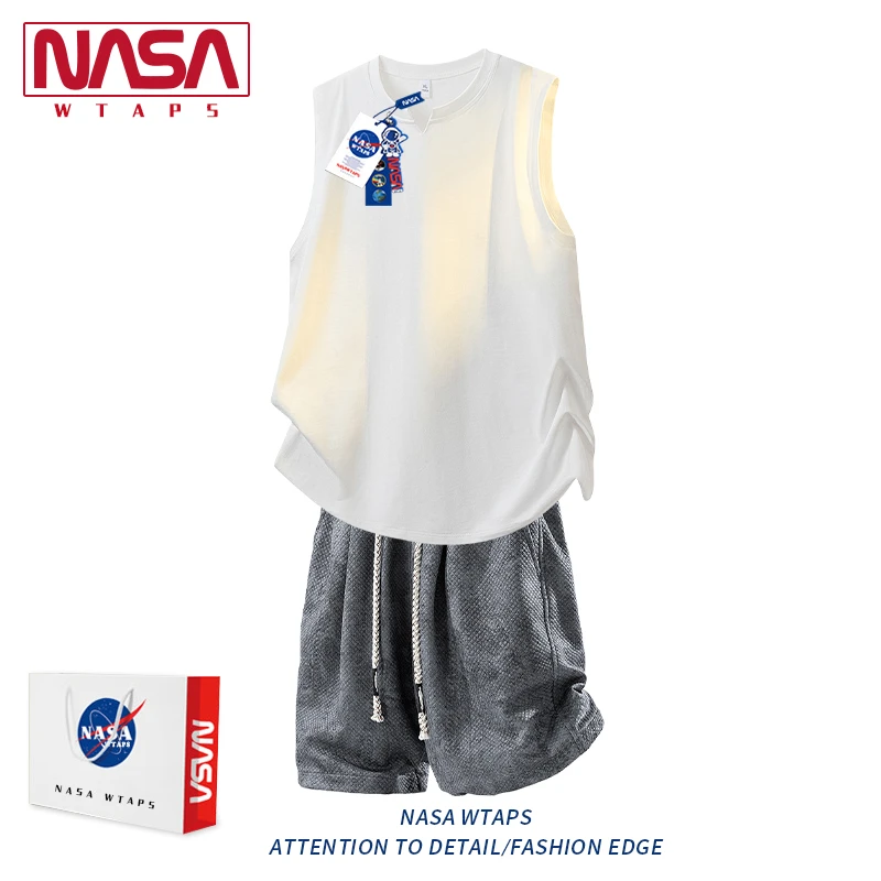 NASA WTAPS冰丝坎肩背心套装男生夏季机能风宽松两件套松弛感男装