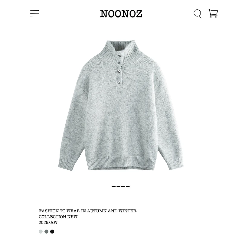 NOONOZ秋冬复古老钱风纽扣高领毛衣男中性风美式通勤潮牌针织衫