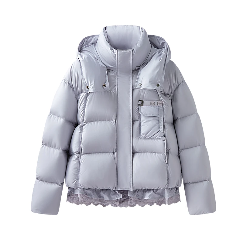 《香香专属》短款可脱卸蕾丝活页泡芙面包羽绒服25018