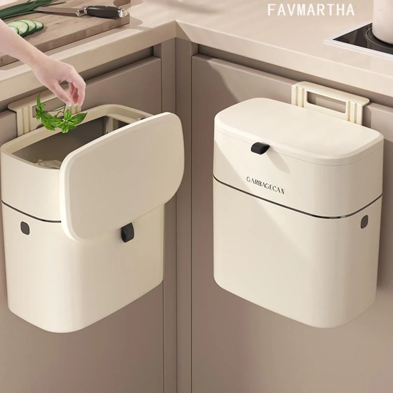 家用塑料翻盖挂壁垃圾桶厨房浴室卫生间夹缝挂壁收纳压圈 垃圾桶