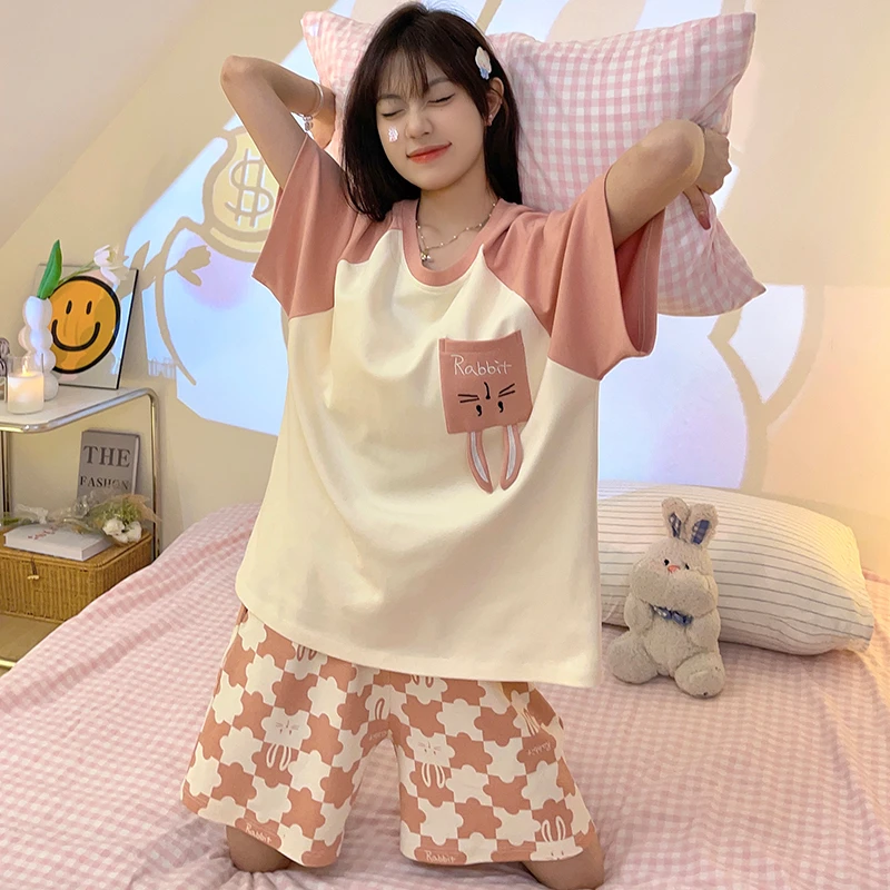 2025年新款睡衣女款夏季纯棉短袖短裤夏天少女生夏款女士家居服全