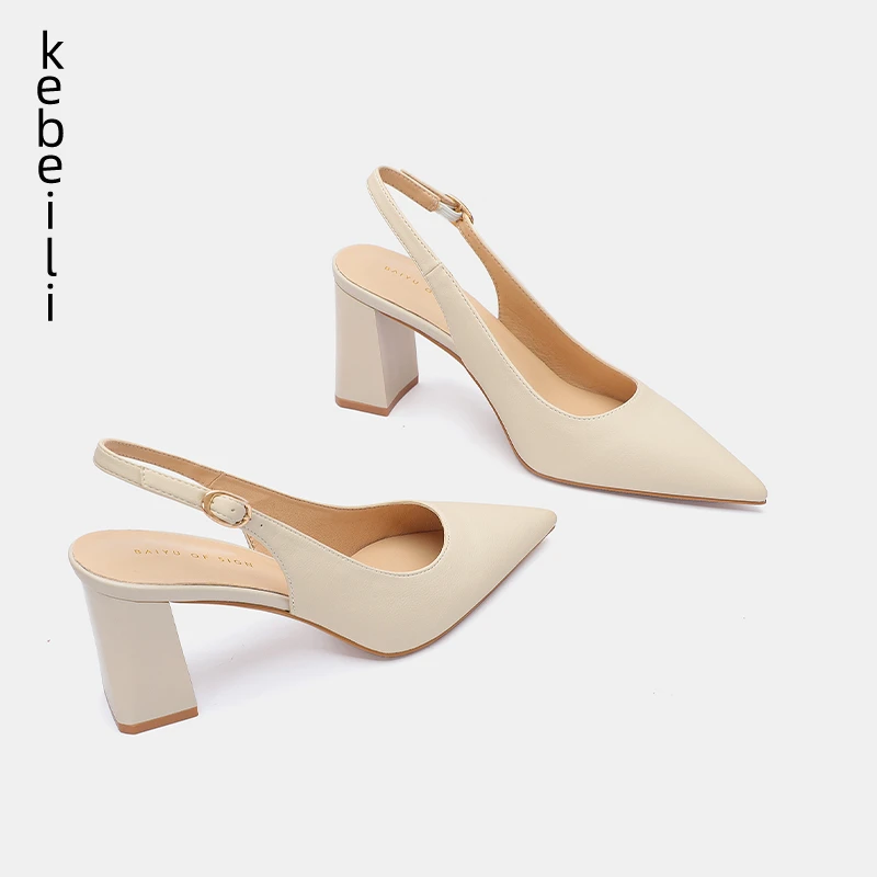 白色包头凉鞋女粗跟尖头2025新款爆款夏季新款舒适通勤后空高跟鞋