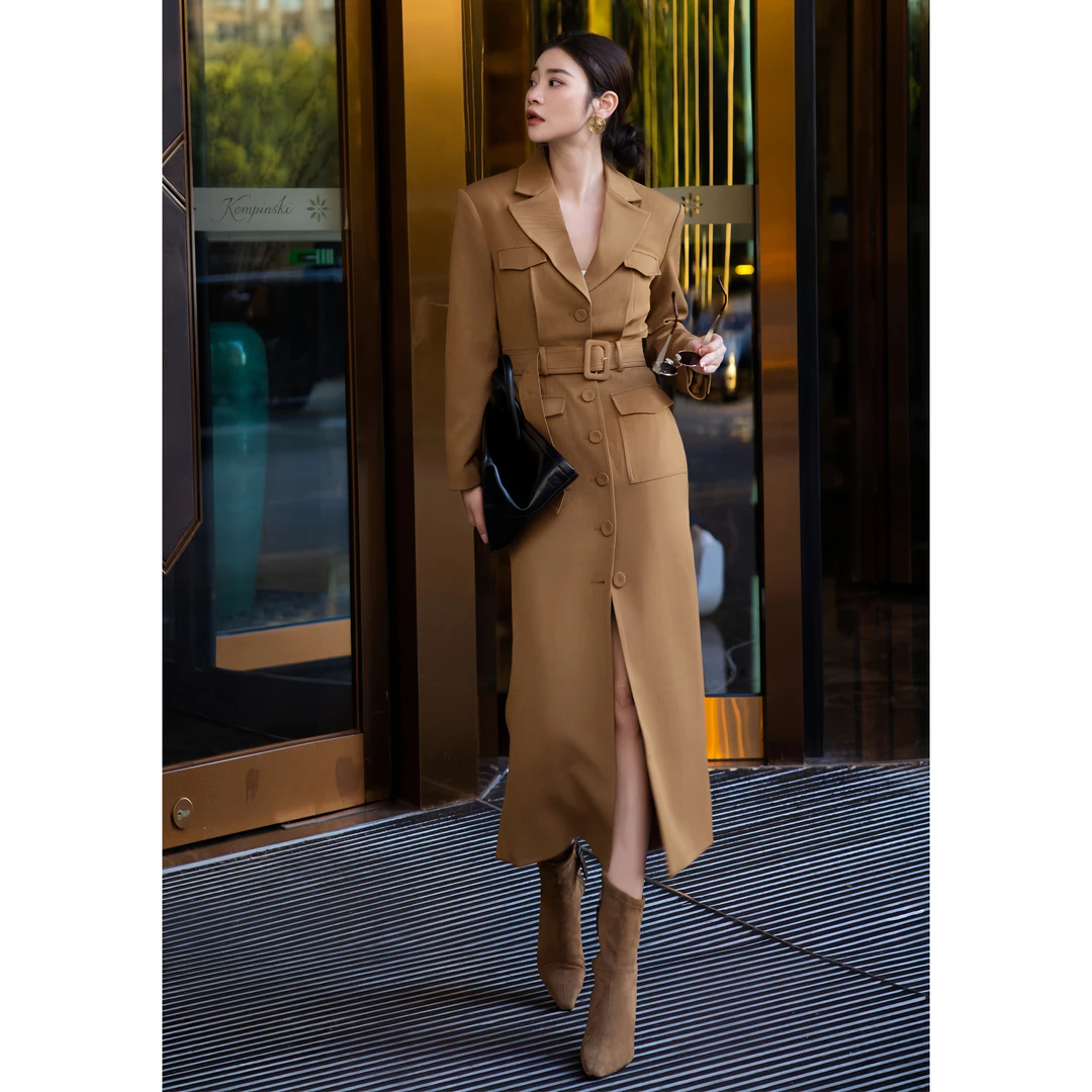 ZEROYK轻奢连衣裙2025秋季新款高级感复古典雅贵气收腰显瘦西装裙