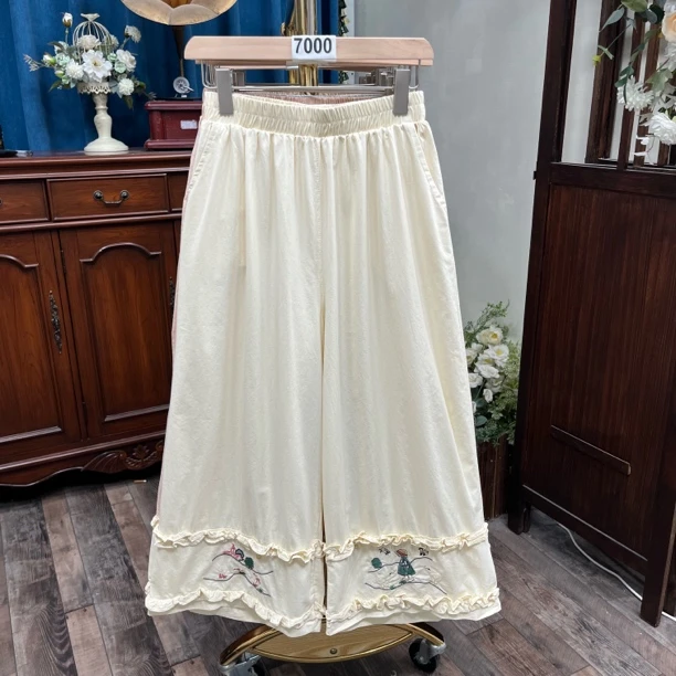 7000-7099号 森系显瘦宽松薄款夏季裤子2025新款夏款时尚凉快阔腿