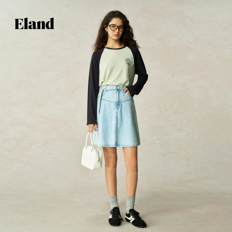 【女装优选WL】Eland衣恋T恤女宽松长袖 上衣EELAF38M02