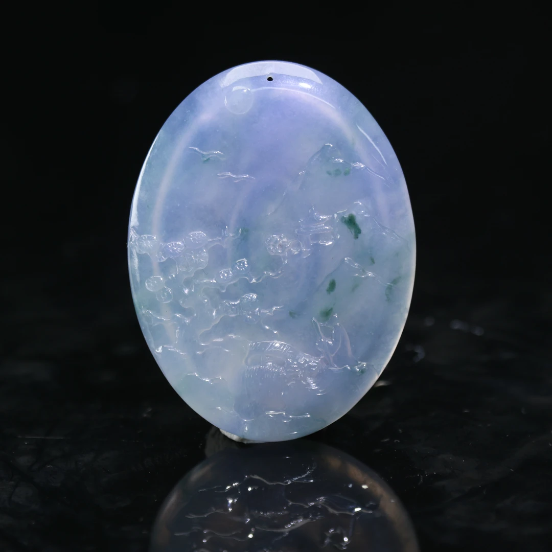 42天然缅甸翡翠A货冰紫飘花山水/400453/保利厦门拍卖