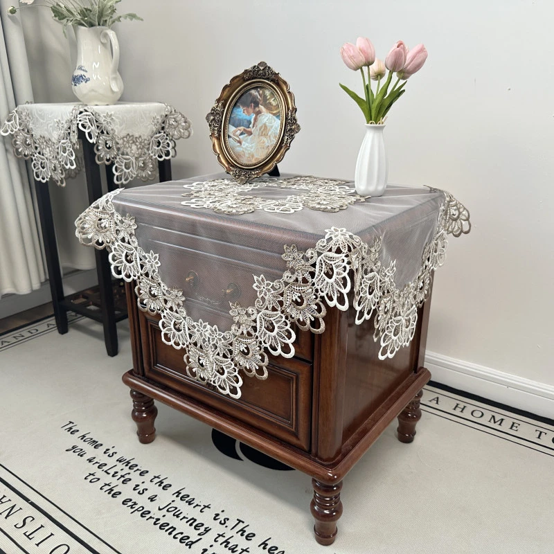 欧式复古网纱床头柜空调盖布台布ins风轻奢浪漫风电视机盖布台布