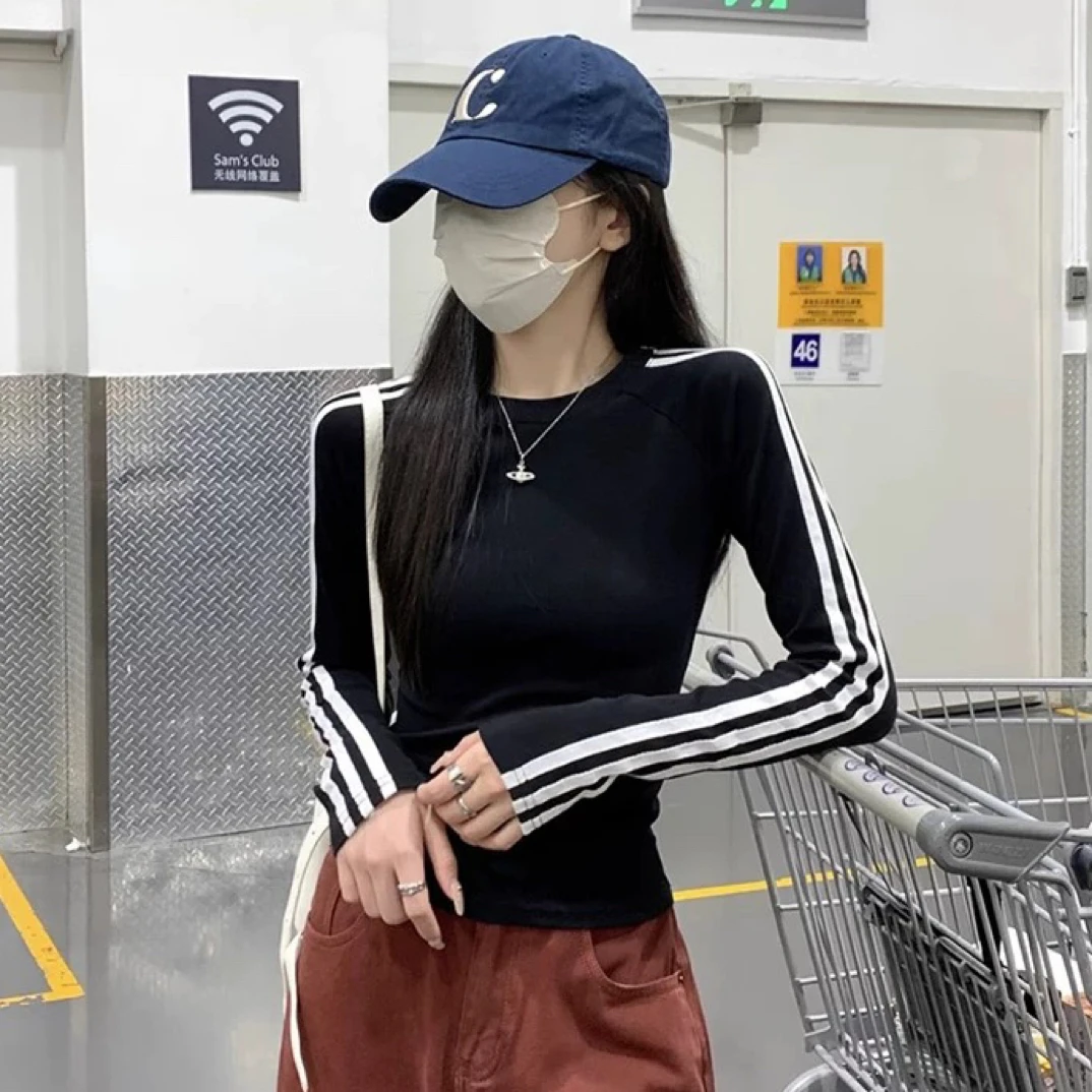 【海岛简爱】撞色T恤假两件圆领拼接短款1137