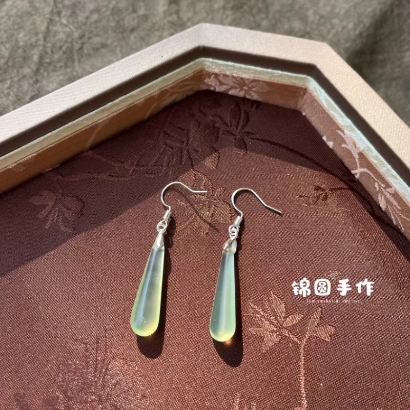 纯天然岫玉耳环高级感古风耳饰