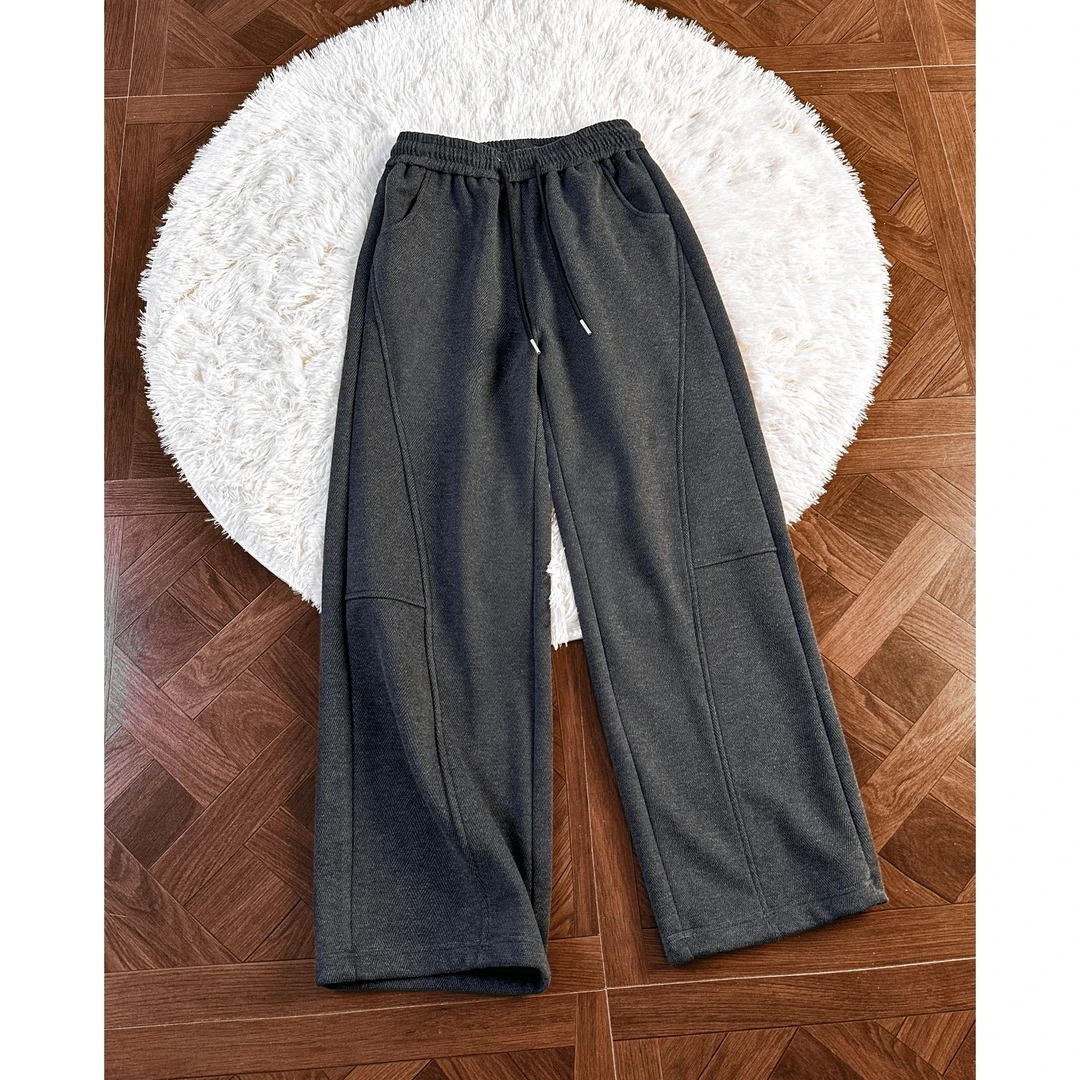 美式高街直筒棉裤冬季阔腿加绒保暖拖地裤男士百搭复古垂感休闲裤