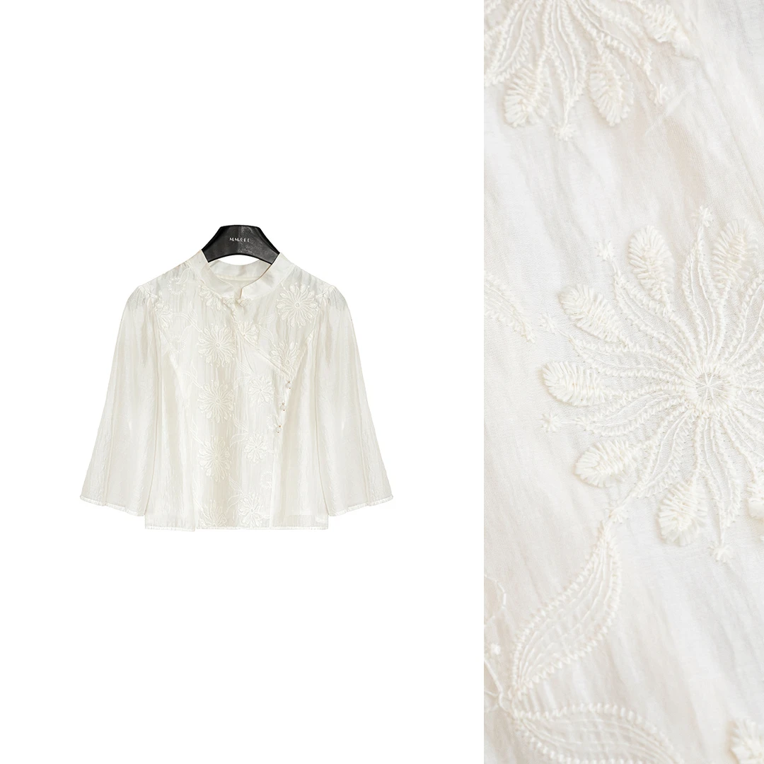 【白影】新中式国风春季新款小衫重工刺绣盘扣女衬衫F9268