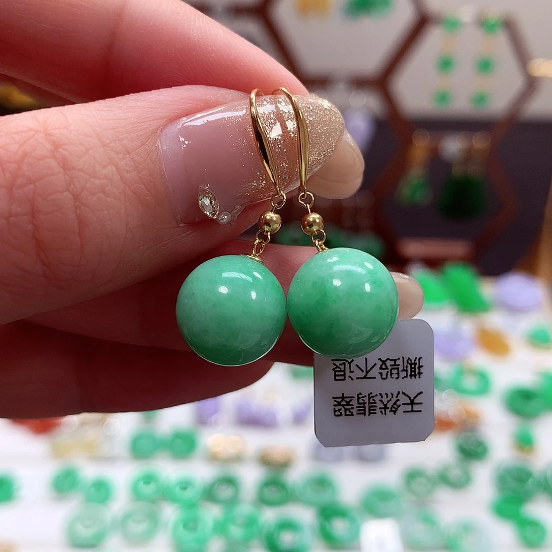 翡翠耳饰18K金镶嵌天然翡翠