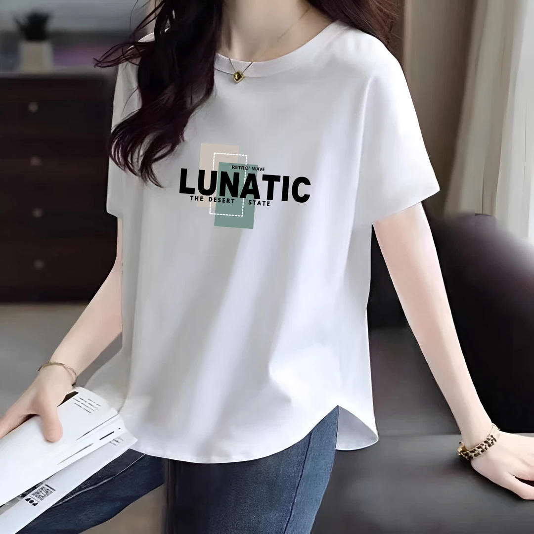 夏季新爆款纯棉短袖T恤女士设计感下摆弧形宽松遮肉洋气减龄上衣