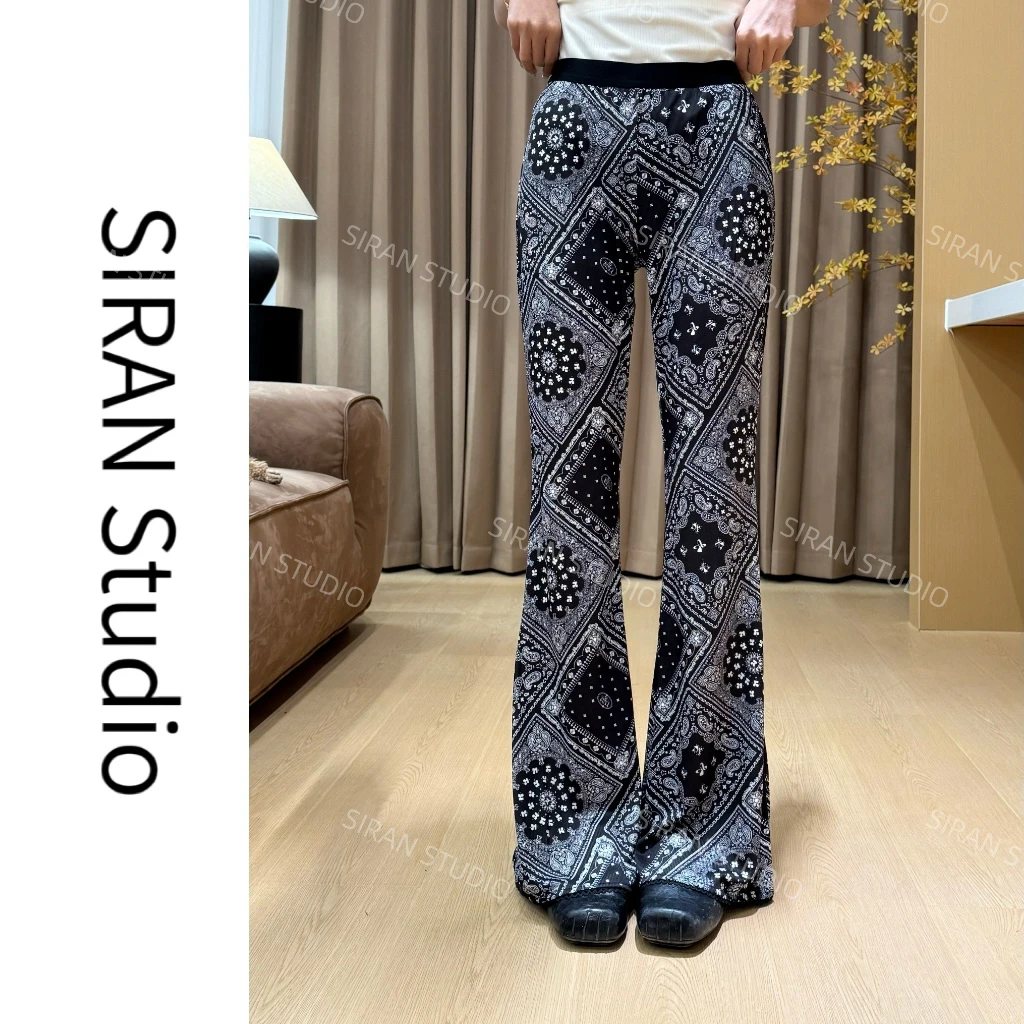 [SIRAN]2025款小众设计师款垂感腰果花纹面膜休闲喇叭裤SR88188