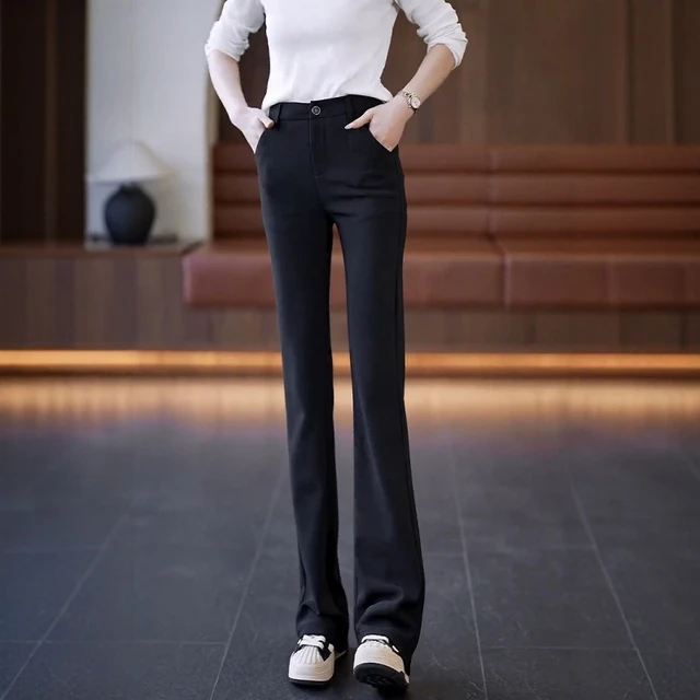 巨帛早春微喇裤女2025春季新款女神休闲裤高弹九分喇叭裤西装裤子