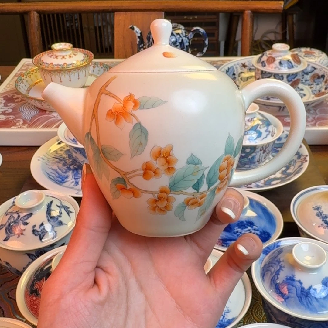 杯重工汝窑汝瓷蝶恋花茶壶纯手绘