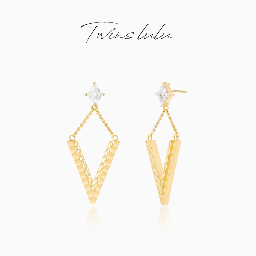 TWINS LULU 镀K金 秋上新 时尚精致气质几何V形耳环TSL2983