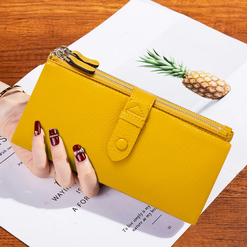 20卡位里外真皮长款钱包黄色招财大容量大钞夹头层牛皮拉链零钱包