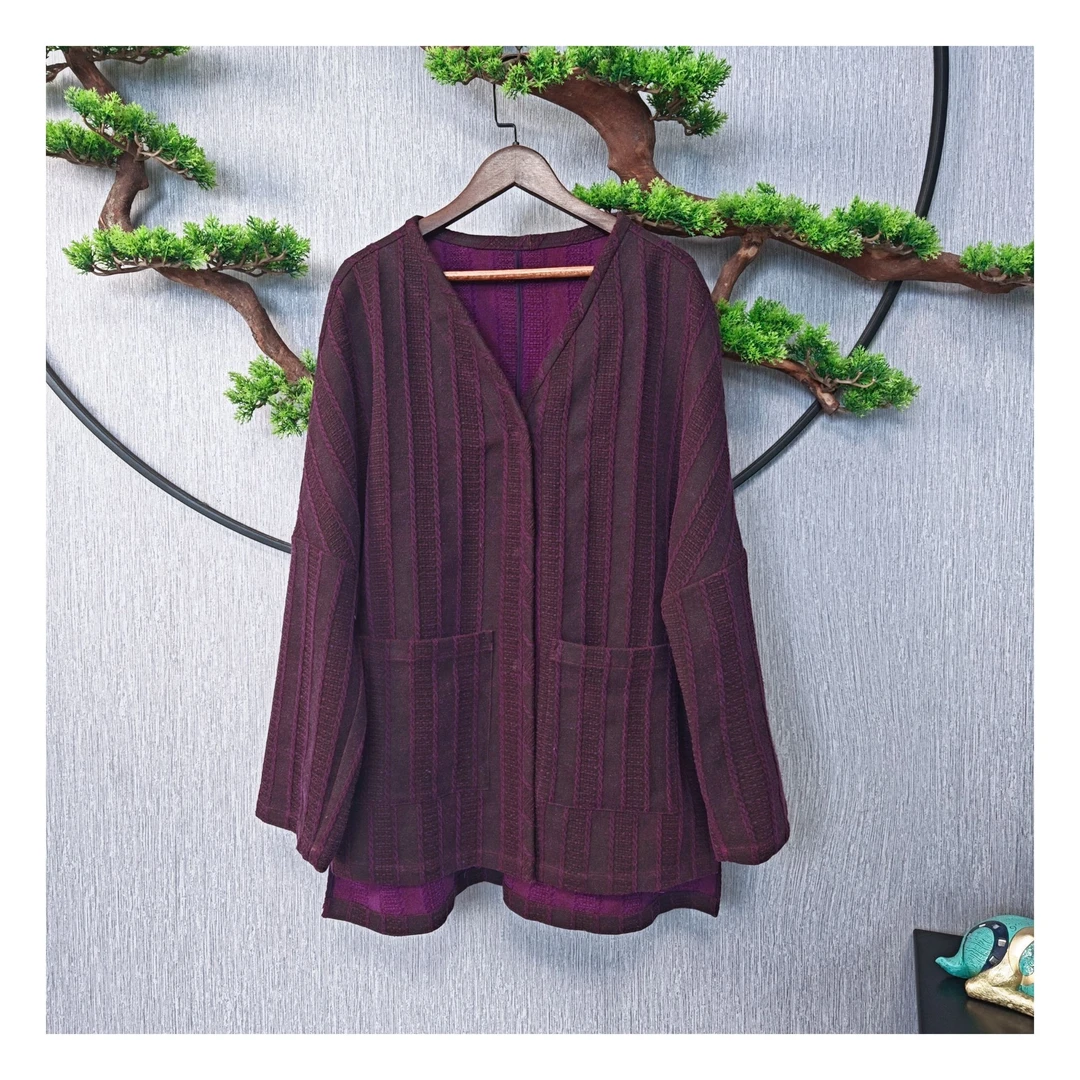 【千奈莉 】设计师款柞蚕丝纯色长袖开衫外套YJ176