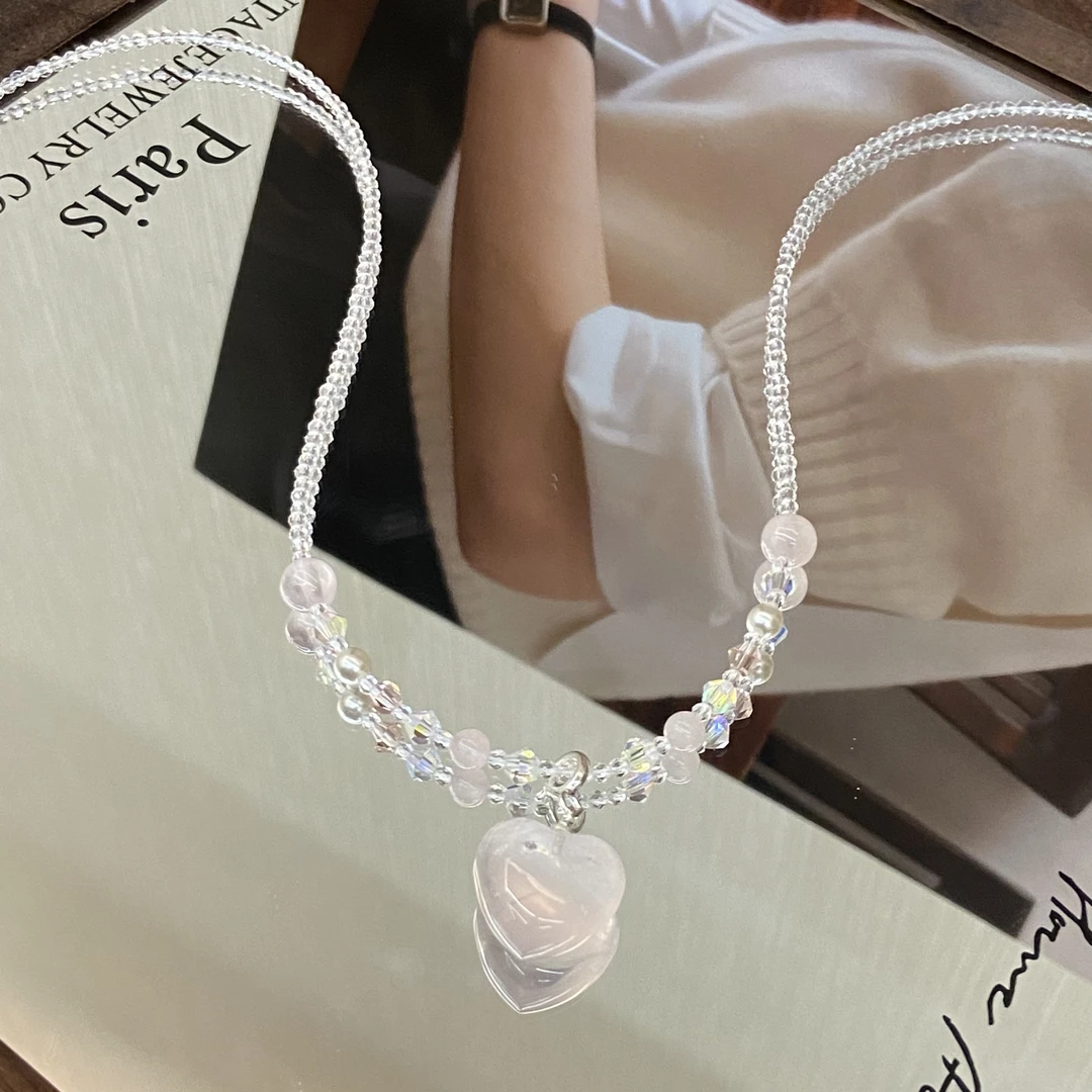 镀K金 浆果粉跳动的心 爱心蜜桃项链X8352