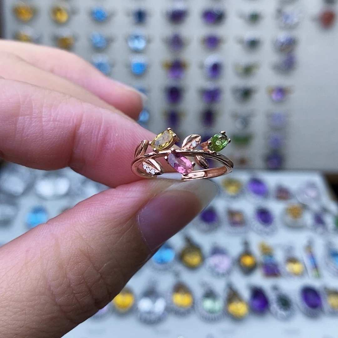 碧玺戒指银S925镶嵌不含证书