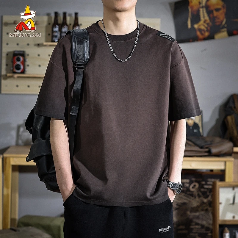 Mexican/稻草人夏季重磅简约短袖t恤男士美式潮牌痞帅上衣体恤衫