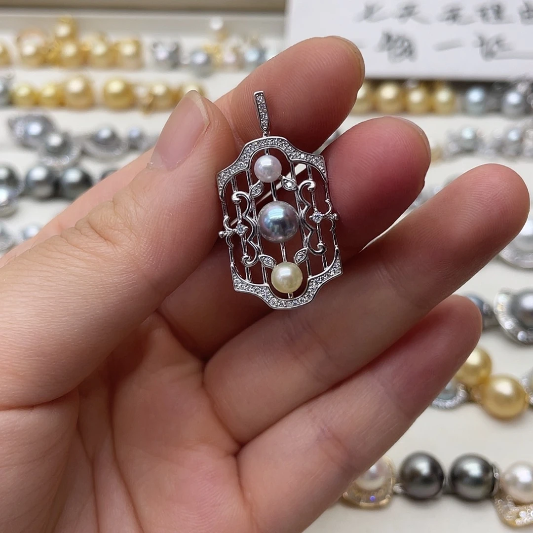 海水珍珠银S925镶嵌吊坠(不含链)