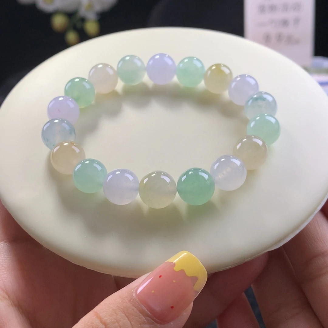 翡翠未镶嵌手串卡10奶糖串