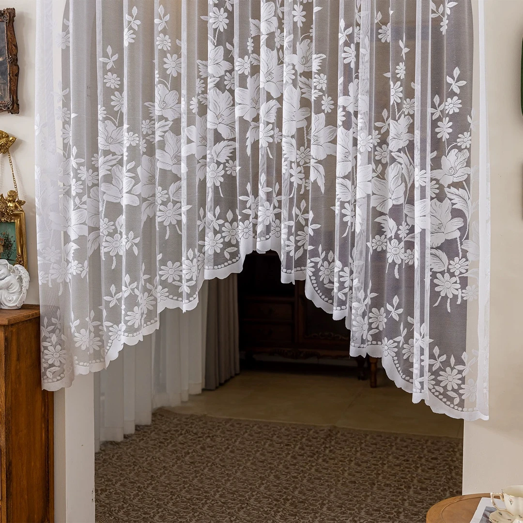 浪漫法式免打孔蕾丝拱形隔断帘适用于卧室厨房