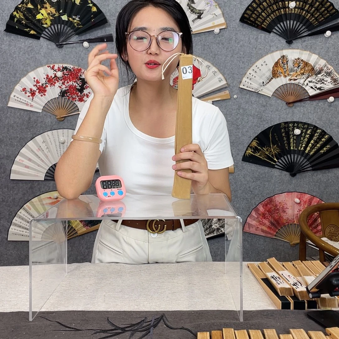 国画10寸水磨玉竹-纯手绘-文玩扇骨（默认粘好）035