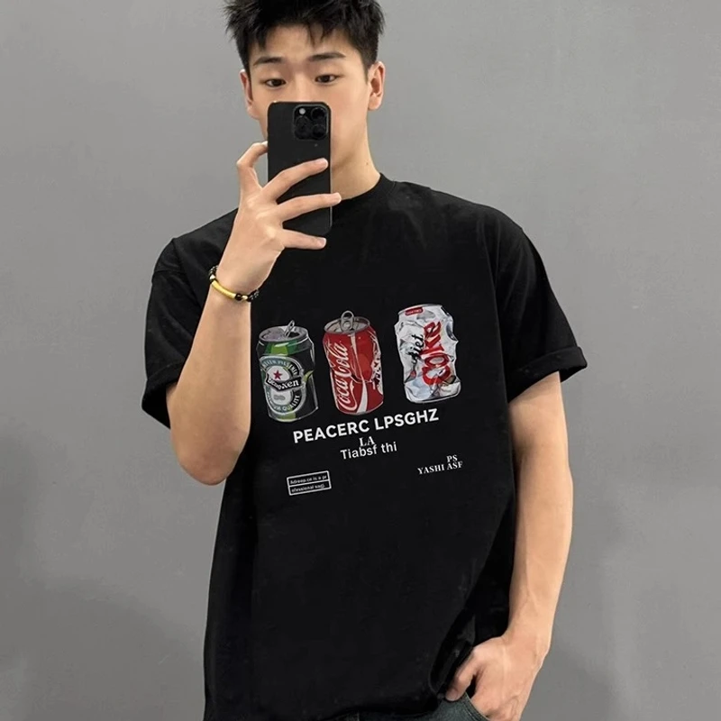 2025夏季新款重磅纯棉短袖T恤男潮牌休闲宽松圆领打底衫上衣百搭