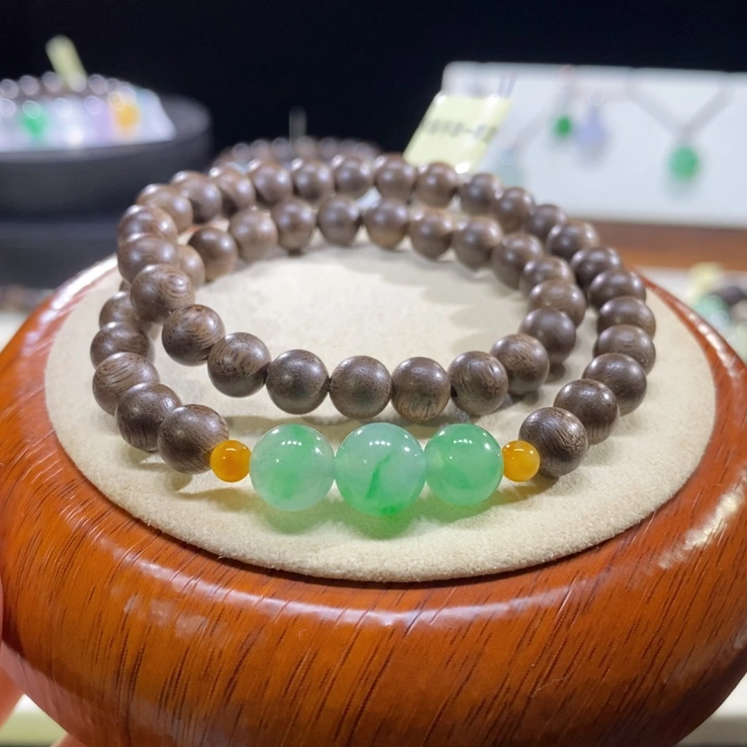 翡翠未镶嵌颈饰翡翠冰绿双圈珠串