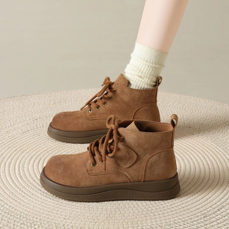 勃肯短靴女2025冬季新款加绒英伦风马丁靴软底系带短筒靴子