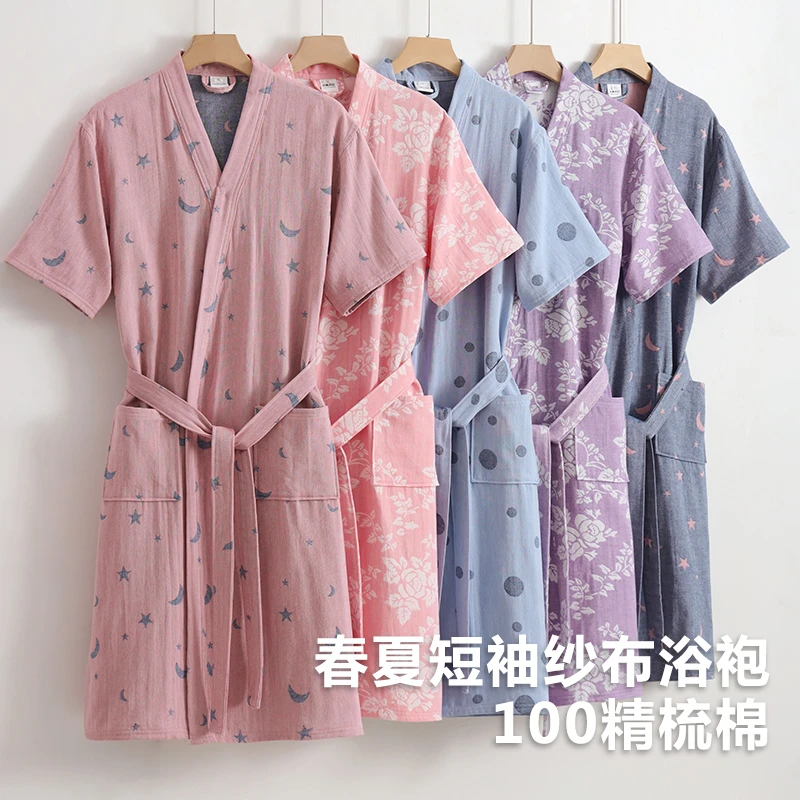 纯棉纱布浴袍女100%全棉可穿浴巾吸水浴衣夏季短袖不掉毛男家用