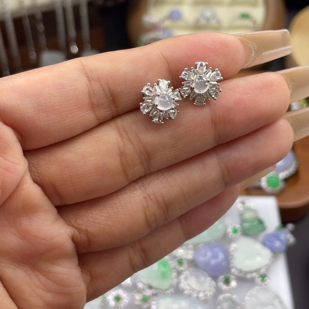 银S925镶嵌翡翠耳饰耳钉