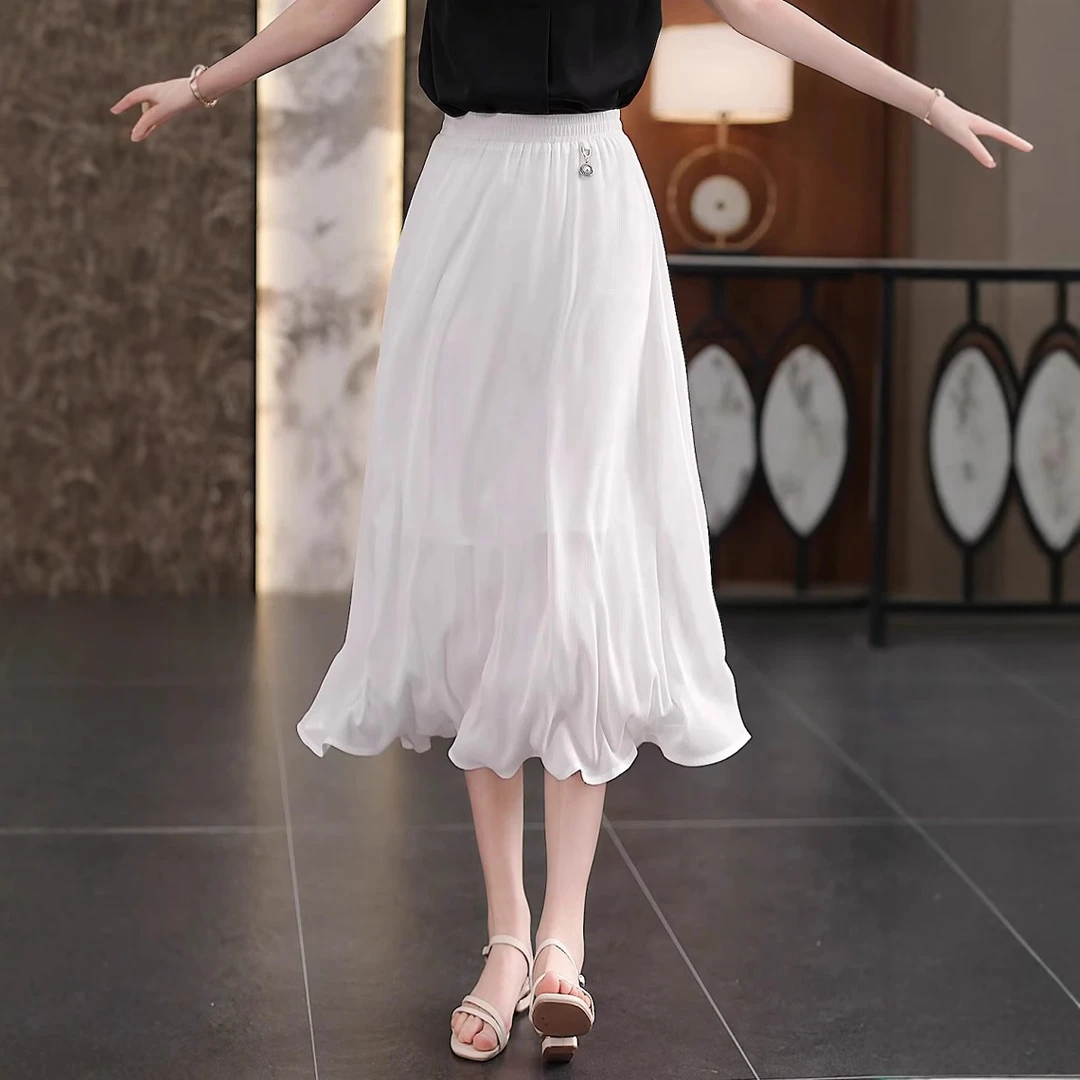 白色半身裙女夏2025新款高级小众不撞款裙子高腰小个子法式a字裙